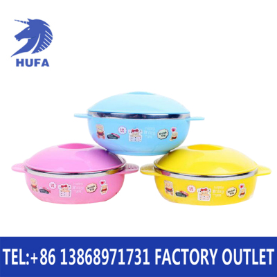 Stainless Steel Bowl Children's Tableware with Lid Bowl Cartoon Bowl Anti-Scald Heat Insulation