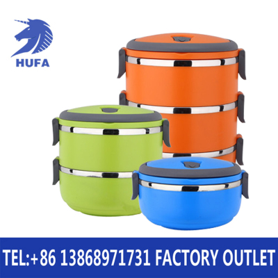 Insulated Lunch Box Stainless Steel round Lunch Box with Handle Color Lunch Box Three-Layer Lunch Box