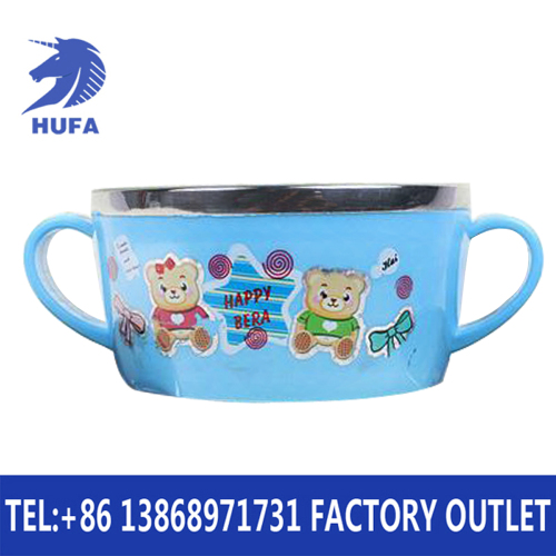 Stainless Steel Bowl Children‘s Bowl Double-Ear Bowl Chopsticks Bowl Cartoon Bowl 