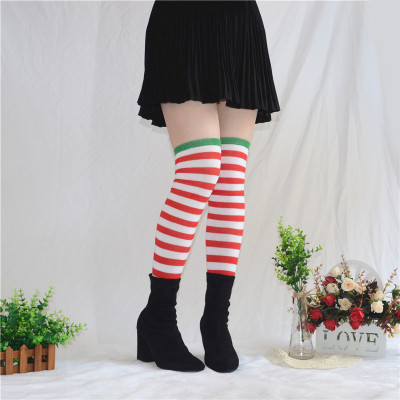 Camouflage striped stockings lady sexy Christmas performance dress with Japanese students move over knee socks