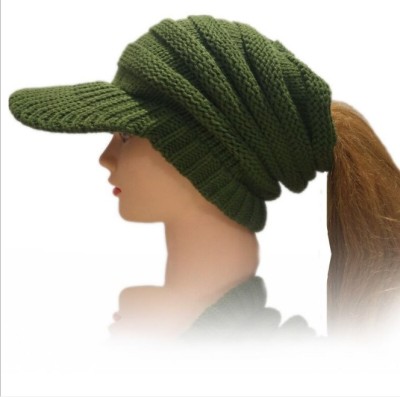 Creative new wool hat for ladies, ponytail, plain knit hat, ponytail hat