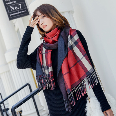 Autumn and Winter New Long European and American British Plaid Scarf Dual-Use Warm All-Matching Women's Shawl Gradient Color