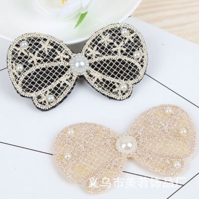 Time limit promotion Korean lace large pearl bangs paste magic paste hair paste lovely bow tie shaped lace bangs paste