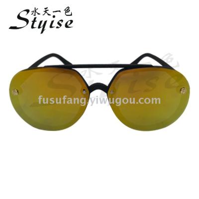 Round frame double beam fashion sunglasses sunshade trend men and women's same style sunglasses 8206
