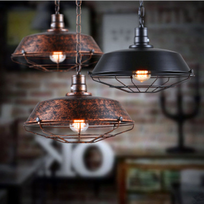 foreign trade exclusive vintage pot cover iron net chandelier cafe living room dining room bar iron single-head droplight
