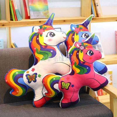 The INS unicorn rainbow horse two - sided printed pillow and pillow plush toy