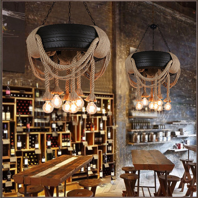 foreign trade exclusive for personalized creative retro industrial style chandelier hemp rope tire living room restaurant and cafe decorative chandelier