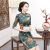 Women dresses autumn r new seven-point sleeve imitation camellia double layer in the middle sleeve long  cheongsam