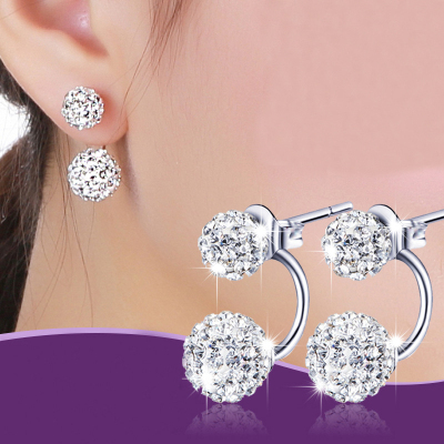 925 sterling silver shambala ball dual purpose earring female Korea  crystal earring simple and fashionable earring