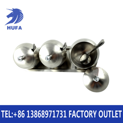 Factory Direct Sales Stainless Steel Spice Jar Spherical Sucrier Drum-Shaped Three-Piece Set