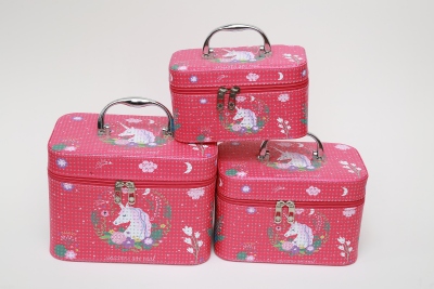Changhao Korean-Style Cosmetic Case with Mirror Girls' Portable Cosmetic Bag with Diamond Printing Storage Box Three-Piece Set