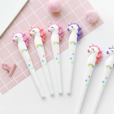 Children cartoon unicorn pen 0.5mm, new unicorn neutral soft plastic pen, manufacturers direct