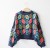 Sweater female loose short style folk style lantern sleeves round collar print outside wear thermal jacket