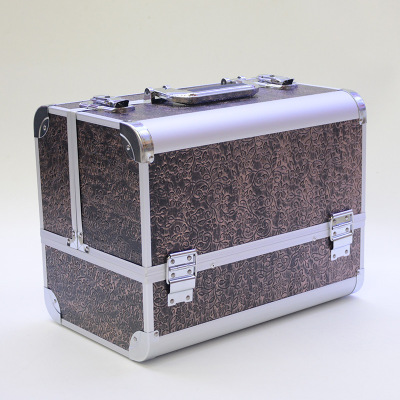 New vintage patterned aluminum suitcase large three-layer double opened tattoo box nail makeup kit