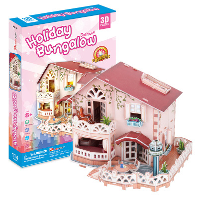 Lecube 3D 3D Puzzle Model Girls' Educational Toys with Lighting Luminous Holiday Villa & Pastoral Villa