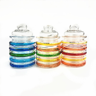 Glass candy jar horizontal stripe hand painted colored storage jar Glass bottle
