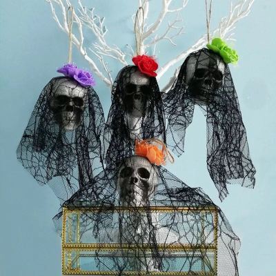 Halloween decoration props Halloween products with flower veil foam skull hanging ghost