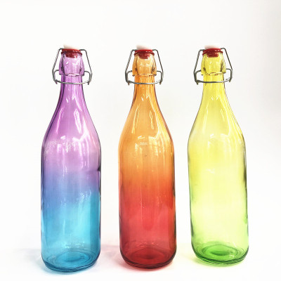 Colorful glass bottle 1L le buckle round bottle cold kettle juice bottle milk bottle brewing pot