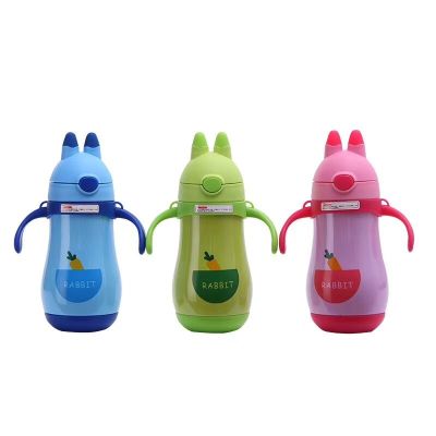Cartoon children's straw vacuum cup rabbit cover with handle