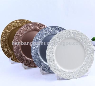 Plate new technology plate fashionable European decoration plate carved classical bright surface round plate