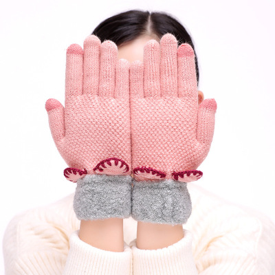 Student new cartoon 3d cat ear glove lady autumn/winter cute touch screen knitted gloves thickened to keep warm