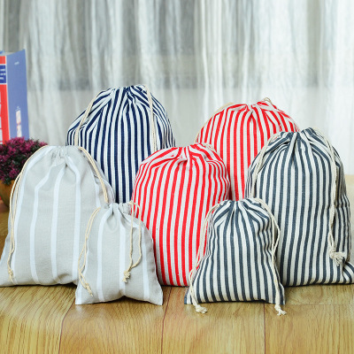 Striped printed cotton and hemp cordage pocket small cloth bag sundry underwear collection bag travel bag gift bag