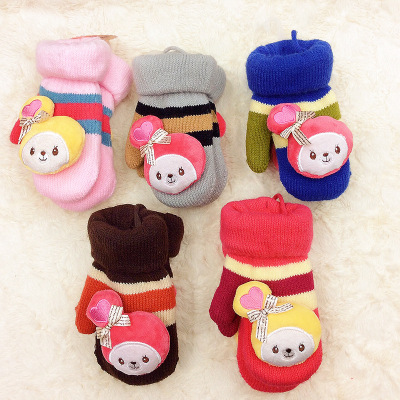 Manufacturers direct winter cartoon hat little girl bao zai children magic gloves wholesale knitted gloves female