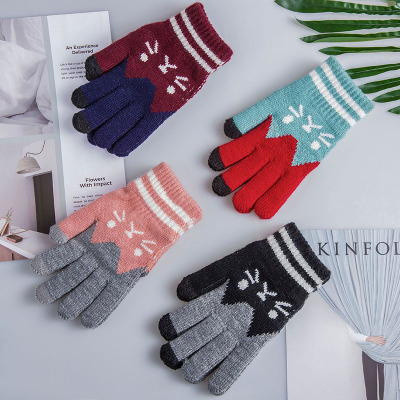 Mittens knitted thermal touch screen mittens jacquard gloves multicolor optional manufacturer direct sales