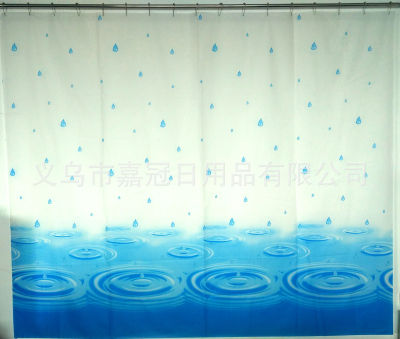 Hardcover European blue water drop printing PEVA shower curtain