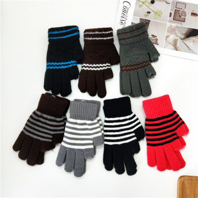 Winter's new mittens include striped men and women's corduroy warm knit cotton gloves