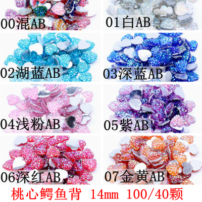 14mm 100/40pcs AB Colors Flatback Heart Shape Glue On Rhinestones Multicolor Resin Scrapbook Beads DIY Craft Wedding 
