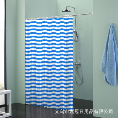 Blue wave stripe printing polyester stripe curtain curtain curtain feel second-class