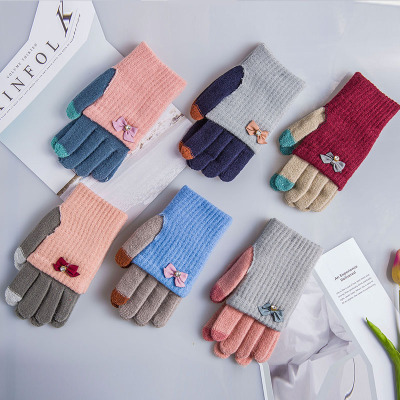 Hand - over half - finger gloves knitted warm gloves bowknot telefingers gloves wholesale