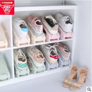 New type of plastic shoe rack simple 4 can adjust home wave finishing storage double layer shoe cabinet storage rack