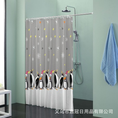 Creative penguin snowflake printing pattern polyester bathroom curtain fabric waterproof partition manufacturer wholesale