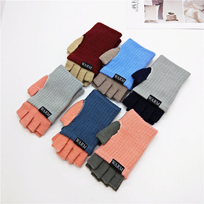 Winter new half-finger knitting wool warm letter double fashion spell color dew refers to direct sales of women manufacturers