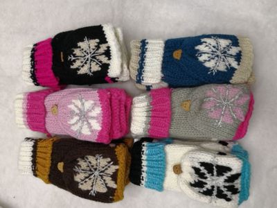 Stock processing coarse needle gloves $10 shop products warm gloves knitted snowflake half - finger clamshell gloves