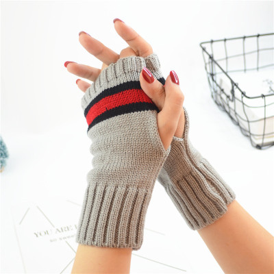 Autumn and winter new gloves stripe men and women warm half-finger gloves show gloves short style knitting wool gloves wholesale