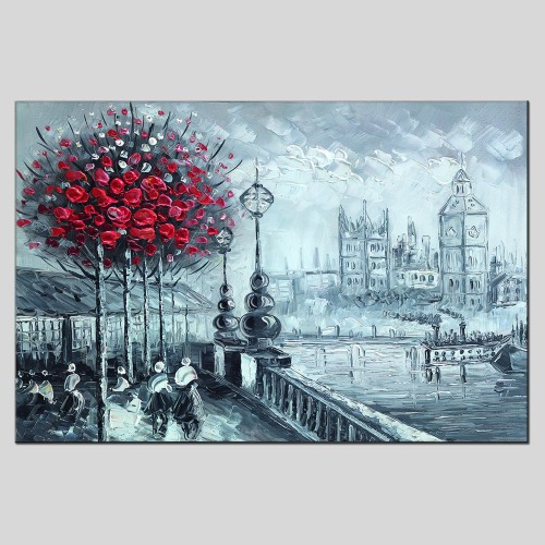 Nordic Style Black and White Architectural Decorative Painting European Modern Landscape Oil Painting Living Room Hanging Painting Decorative Painting One-Piece Delivery