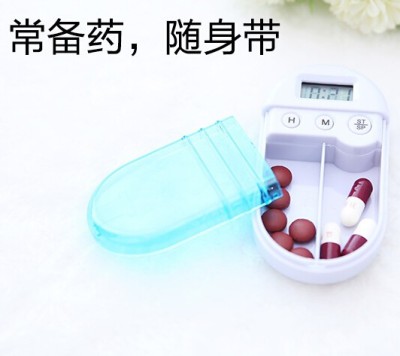 Portable medication reminder, electronic timing reminder transparent mini double-case medicine box, smart alarm clock