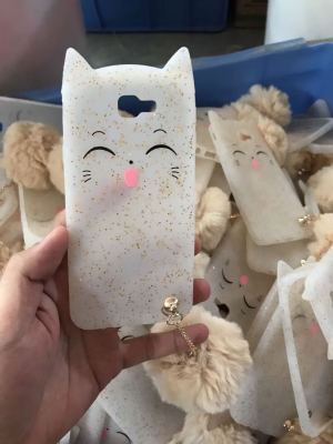 Silicone mobile phone case smiley cat + fur ball