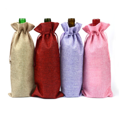 The manufacturer wholesales the wine bottle gunny sack bundle mouth linen wine bag champagne wine bottle cover 15*35cm
