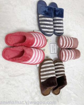 Inner and outer winter striped half with slippers men and women can make custom cotton slippers indoor slippers.