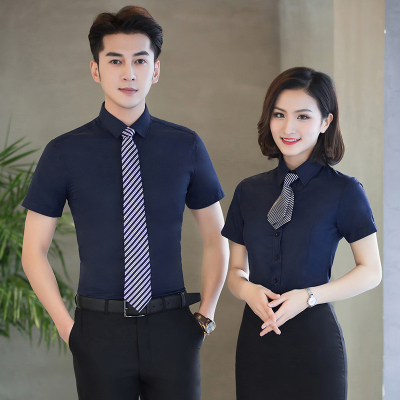 Business shirt office formal overalls shirt set for men and women summer professional short-sleeved slim