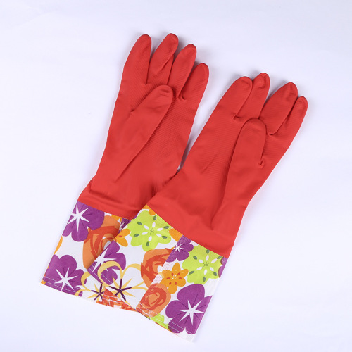 latex cotton-added flared household gloves with extended sleeves durable flannel warm household gloves factory wholesale