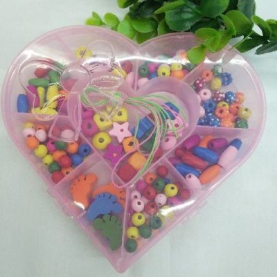 Children's DIY hand necklace in delicate plastic box packing with wooden beads