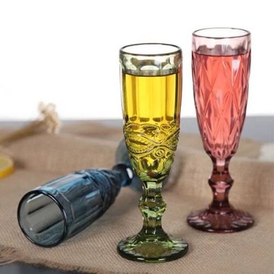 Factory direct vintage color relief champagne glass creative juice glass glass tall glass wine glasses