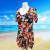 Oversized bathing suit for ladies with large MM flat neck with sleeve bathing suit suit in one-piece hot spring suit