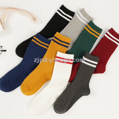2018 new product fashion pile socks personality double bar stripe stripe Korean version of the school of socks 