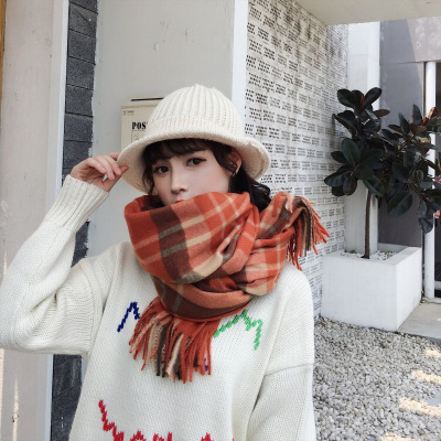 Artificial Cashmere Scarf Women's Autumn and Winter Korean Style Student Knitted Shawl Long British Style Soft Girl Plaid Warm Scarf